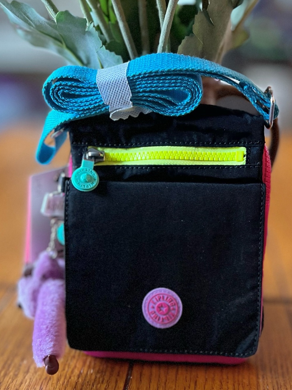 Kipling El Dorado in RARE Rainbow Black Neon w/Purple Monkey Hayden